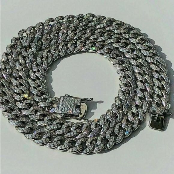 ICED OUT REAL Solid Silver 925 Miami Cuban Chain 26" - Picture 2 of 5